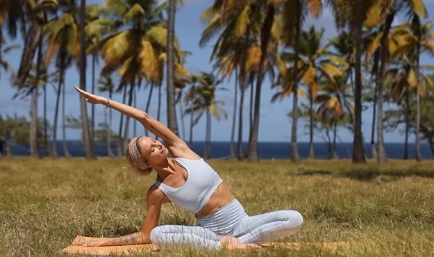 Vinyasa yoga stretch class for self-care.