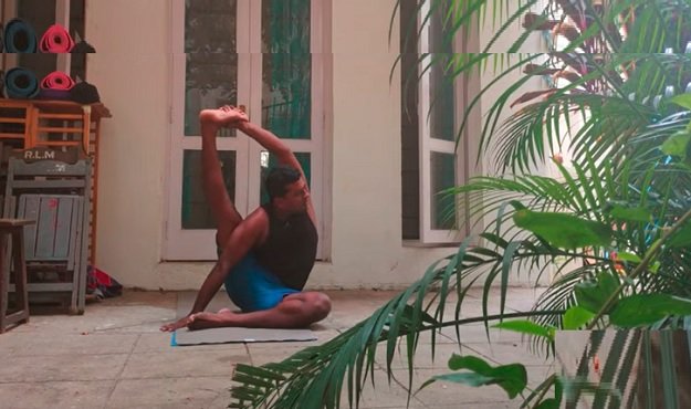 Upward Revolved Knee to Head Pose yoga tutorial